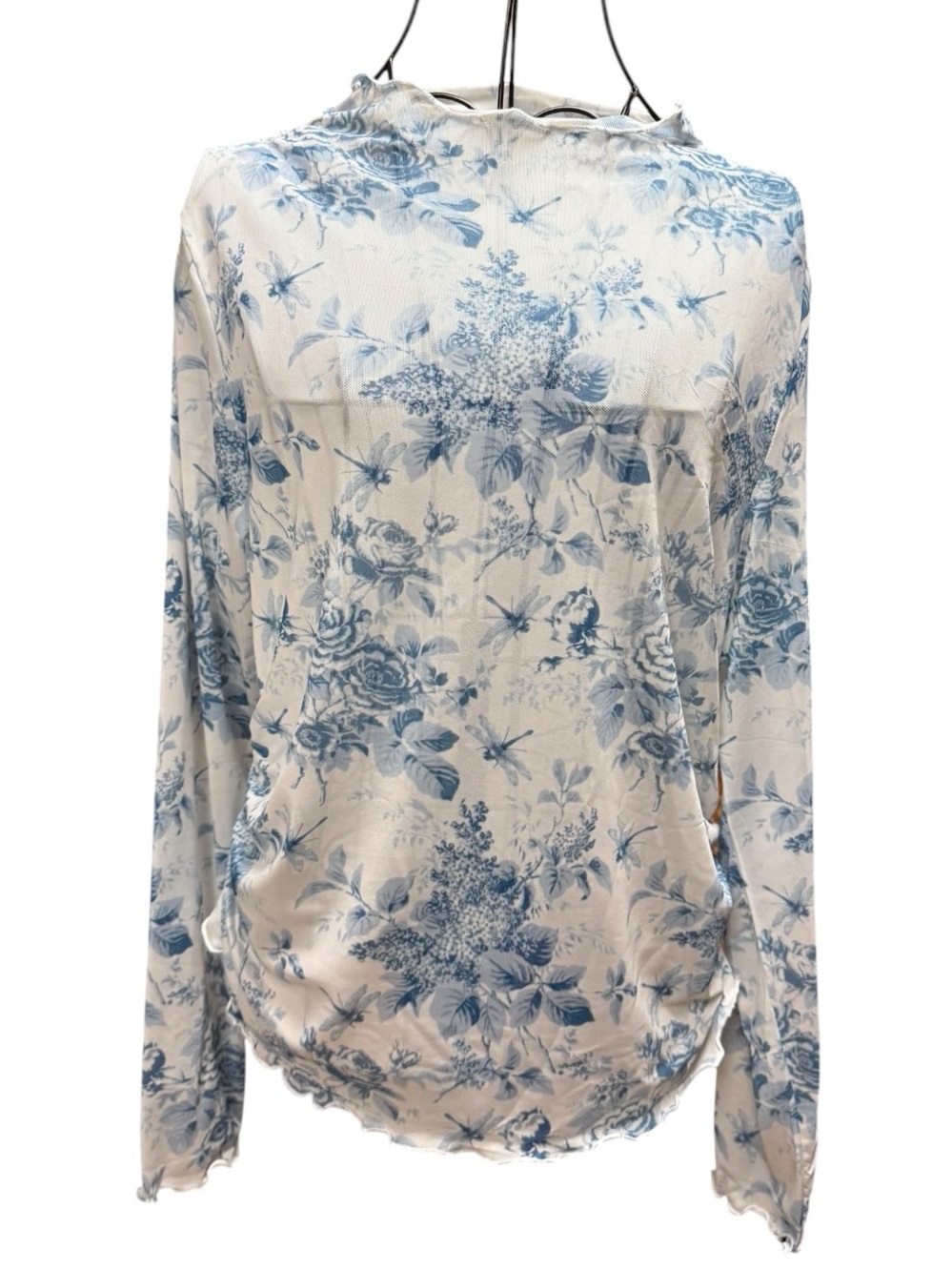 NWT Cider Blue Sheer Floral Long Sleeve Top Cream